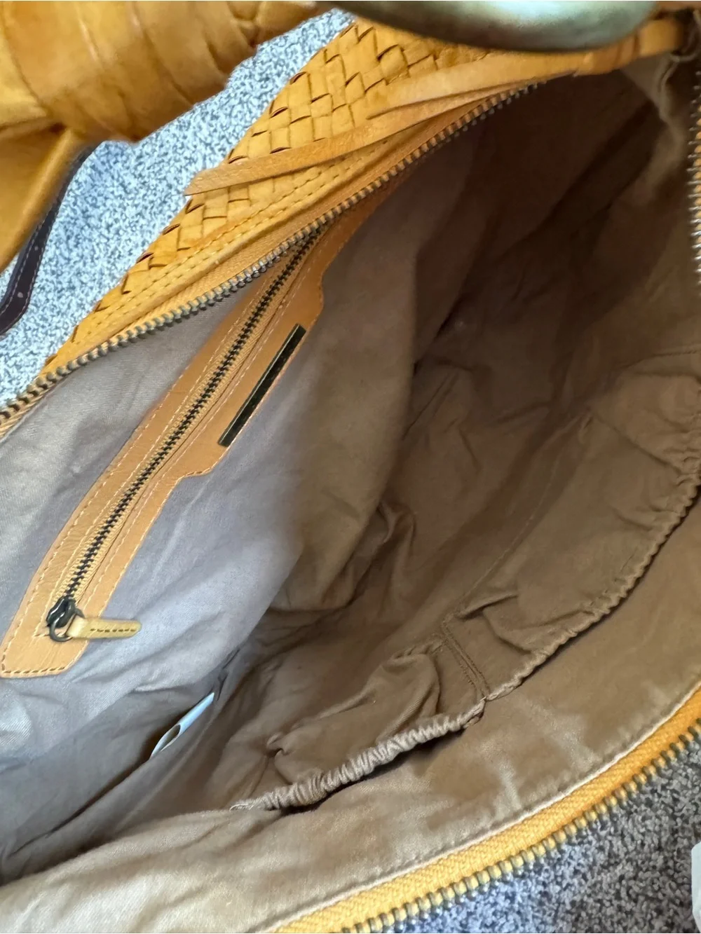 Elliott Lucca Woven Leather Hobo Shoulder Bag Mustard Cognac Large Tote